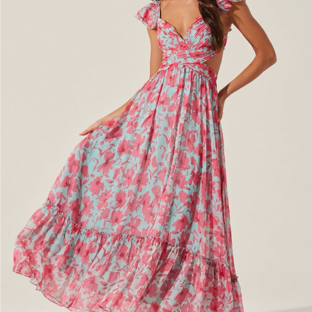 Astr Pink and Blue Floral Maxi Dress